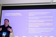 Olivier Fortin presents a talk at the EvolveDigital summit in Montreal on 4 August 2025.
